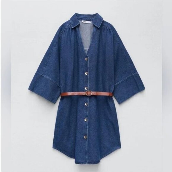 Zara Limited Edition Denim  Mini Dress(WITHOUT BELT) Size S NEW WITH TAG! - Picture 7 of 7